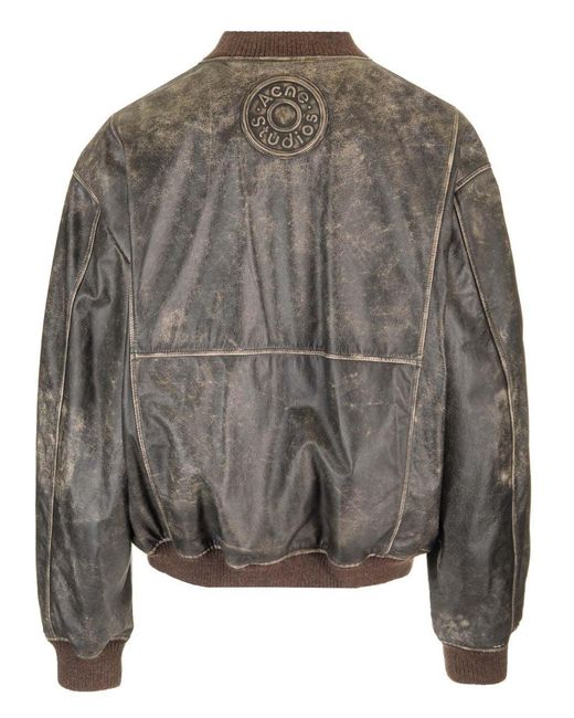 Acne Gray Leather Bomber Jacket for men