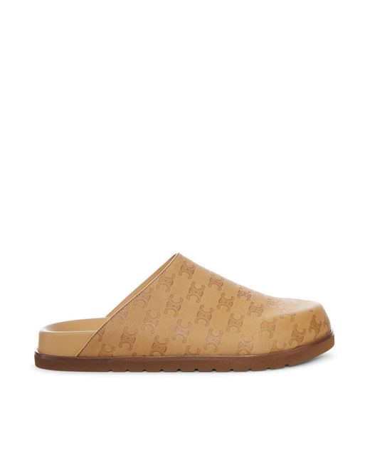 Céline Brown Leather Clogs With Monogram Pattern for men
