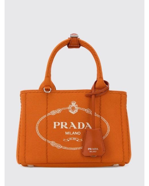 Prada Orange Mini Jardinière Canvas Bag With Printed Logo