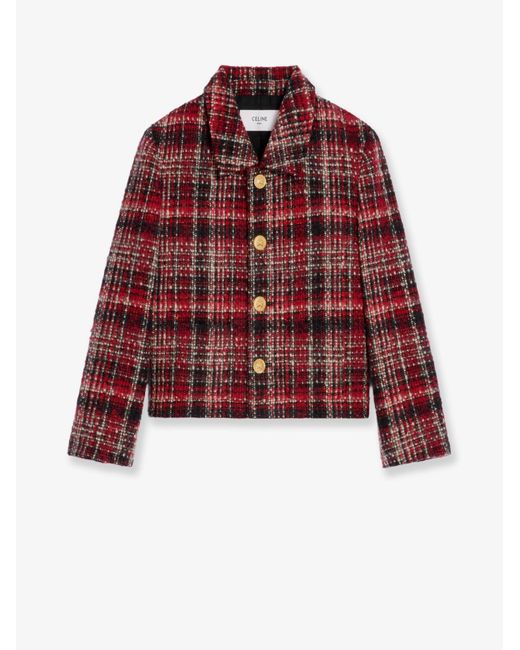 Céline Red Madras Wool, Cotton And Mohair Blazer