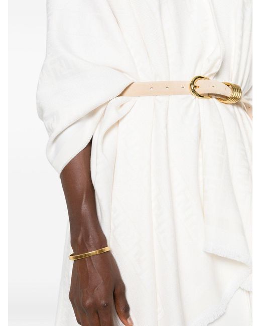 Fendi White Ff Wool And Silk Poncho