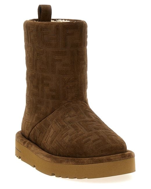 Fendi Brown Après Chic Ff Embossed Suede Boots