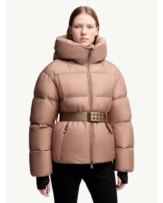 Moncler Brown 'Nisene' Down Jacket With Buckled Belt On The Fr