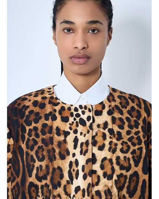 Prada White Single-Breasted Leopard Print Drill Coat