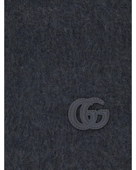Gucci Black 100% Cashmere Scarf With Gg Monogram And Fringed Edges for men