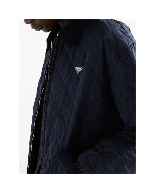 Prada Blue Re-Nylon Triangle-Logo Quilted Jacket