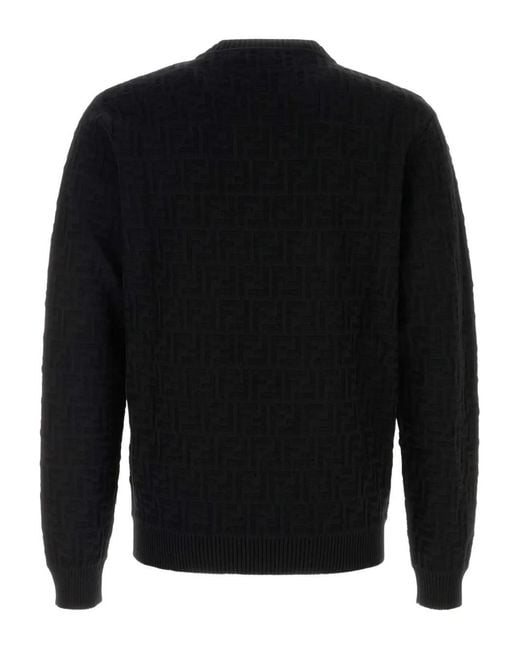 Fendi Black Ff-Pattern Cotton Sweater Clothing for men