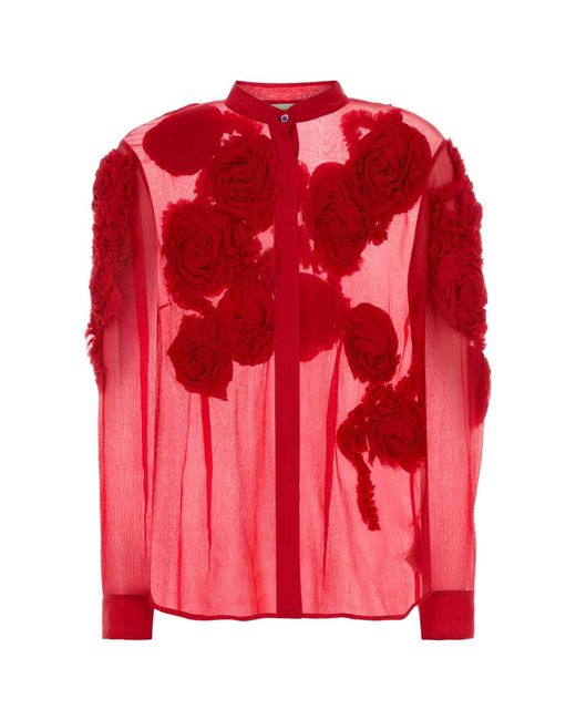 Dries Van Noten Crepe Chowsa Shirt in Red | Lyst