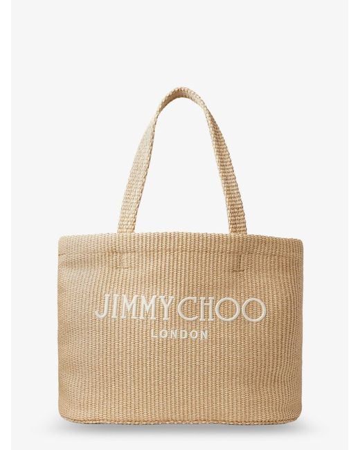 Jimmy Choo Women's Natural Raffia Shopping Bag With Lettering Logo On The Front