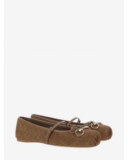 Gucci White Suede Ballerina With All Over Gg Monogram