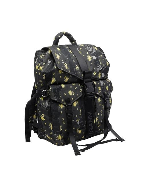 Ganni Black Re-Tech Printed Backpack