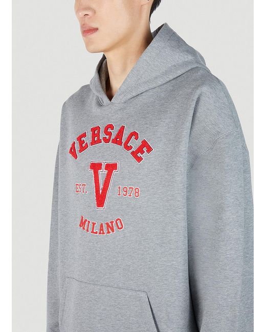 Versace Gray Varsity Logo Patch Hooded Sweatshirt for men