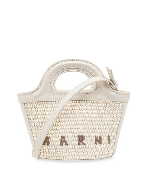Marni White Tropicalia Micro Tote Bag With Embroidery