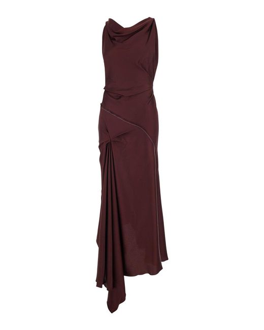 Victoria Beckham Purple Asymmetric Draped Midi Dress