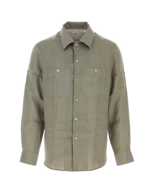 Brunello Cucinelli Green Solid Shirt for men