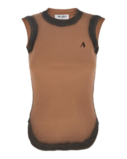 The Attico Brown Sleeveless Crewneck Top With Contrasting Logo Embroidery On The Front for men