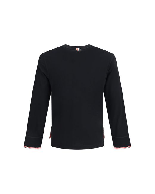 Thom Browne Blue Buttoned Sweater With Rwb Cuffs for men