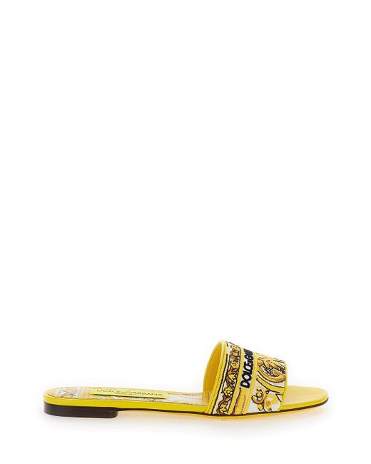 Dolce & Gabbana Yellow Sliders With Embroidered Majolica Pattern for men