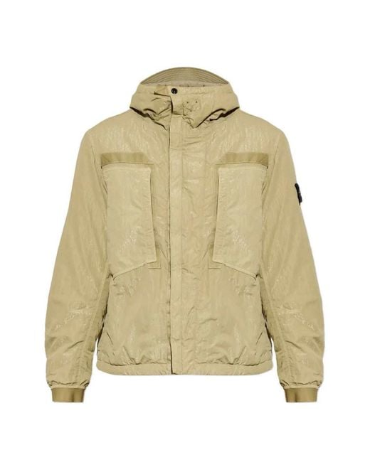 Stone Island Natural Hooded Jacket With Brand Logo Patch for men
