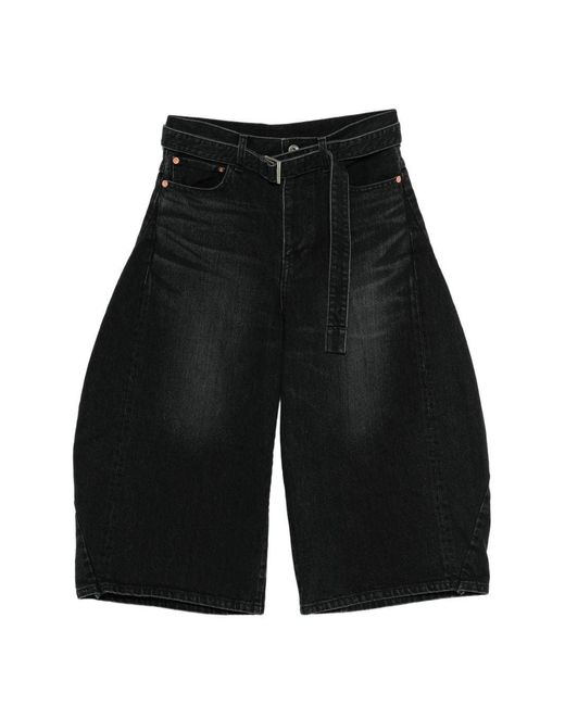 Sacai Denim Bermuda Shorts in Black | Lyst