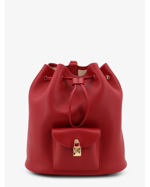 Loro Piana Red Extra Drawstring L27 Leather Backpack