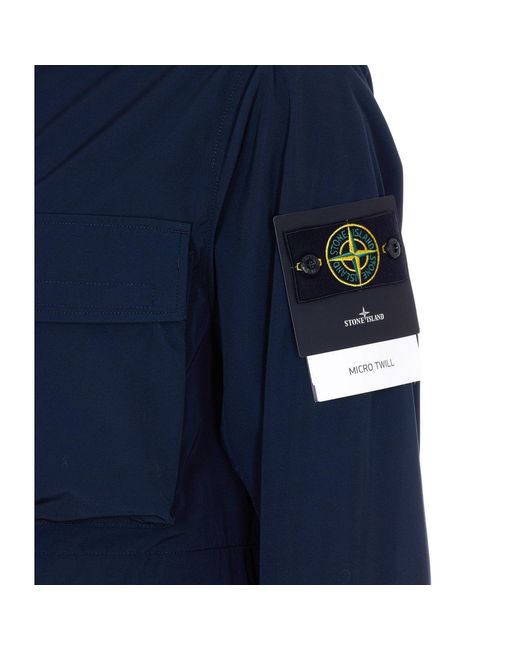 Stone Island Blue Logo Micro Twill Jacket for men