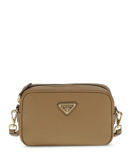 Prada Brown Hammered Leather Crossbody Bag