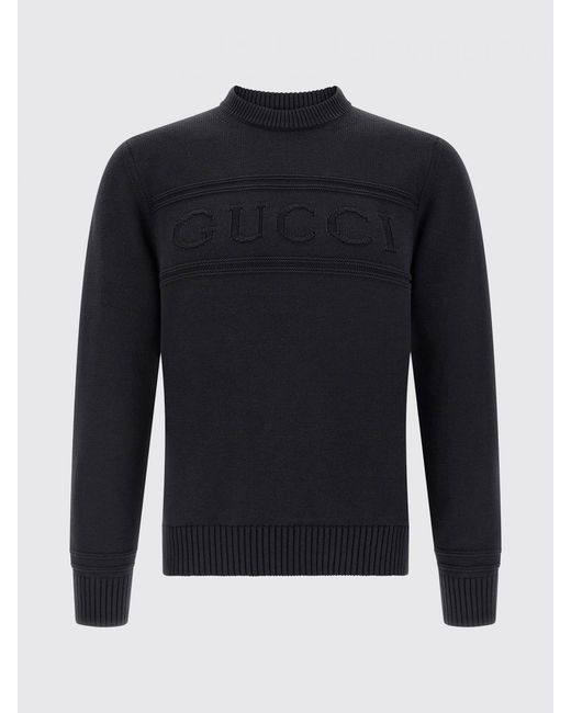 Gucci Black Cotton And Wool Crewneck Pullover for men