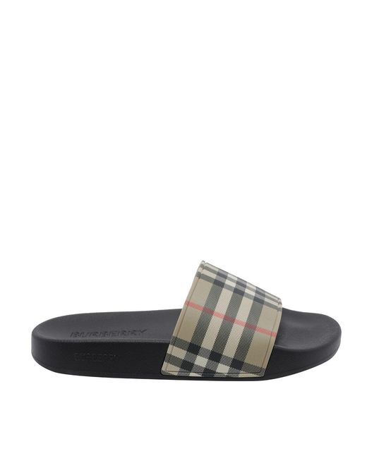 Burberry Gray Check Sliders