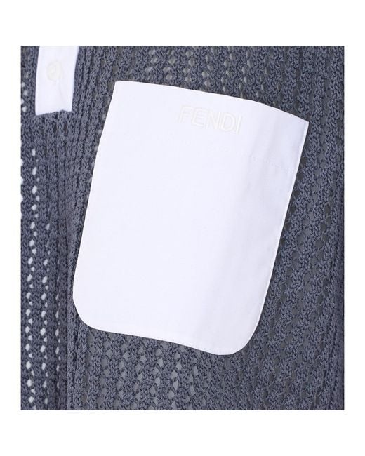 Fendi Blue Military Mesh Polo