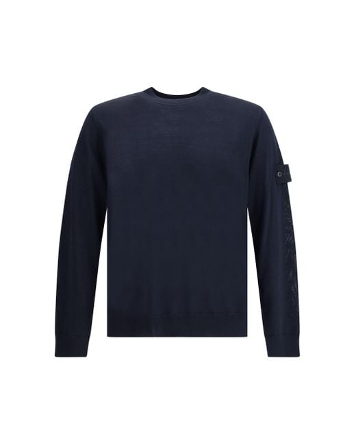 Stone Island Blue Virgin Wool Sweater for men