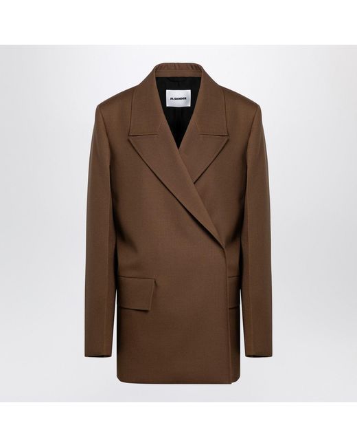 Jil Sander Brown Oversized Double-Breasted Wool Jacket For