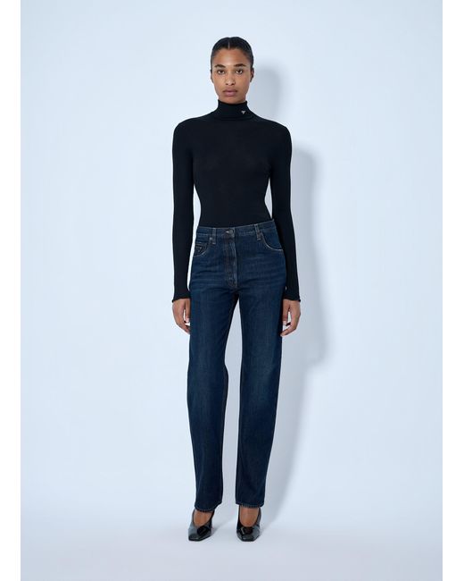 Prada Blue Ribbed Turtleneck Top