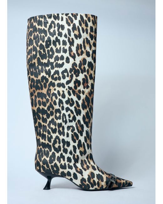 Ganni Multicolor Leopard Eyelets Slouchy High Shaft Boots