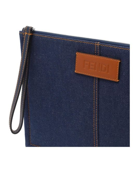 Fendi Blue Medium Flat Pouch for men