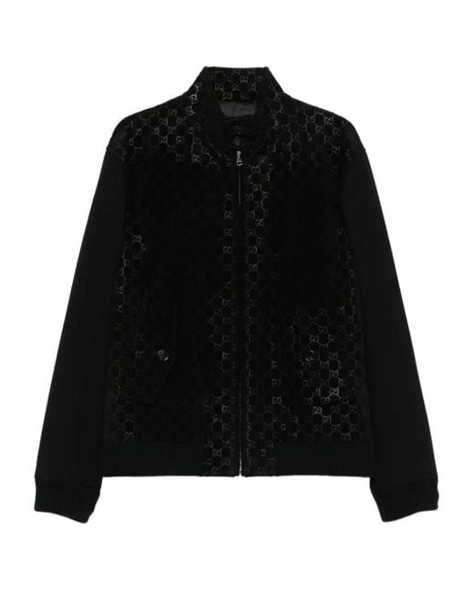 Gucci Black Gg Embossed Suede Bomber Jacket for men
