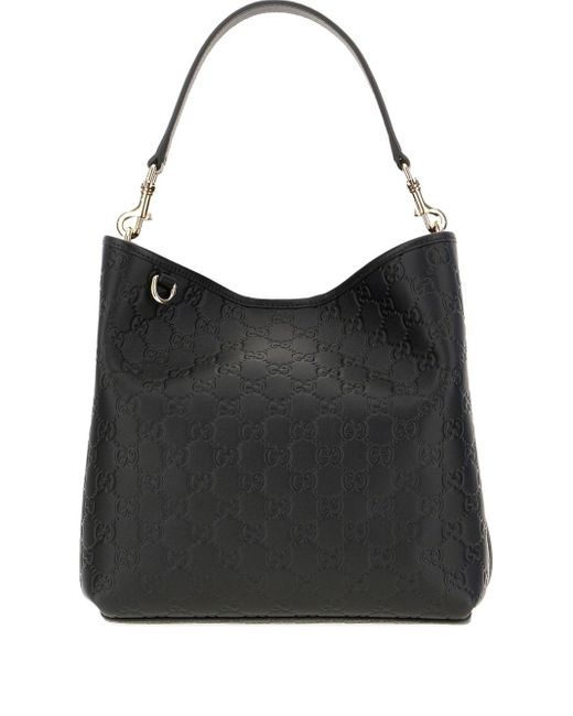 Gucci Black Gg Emblem Medium Leather Hobo Bag