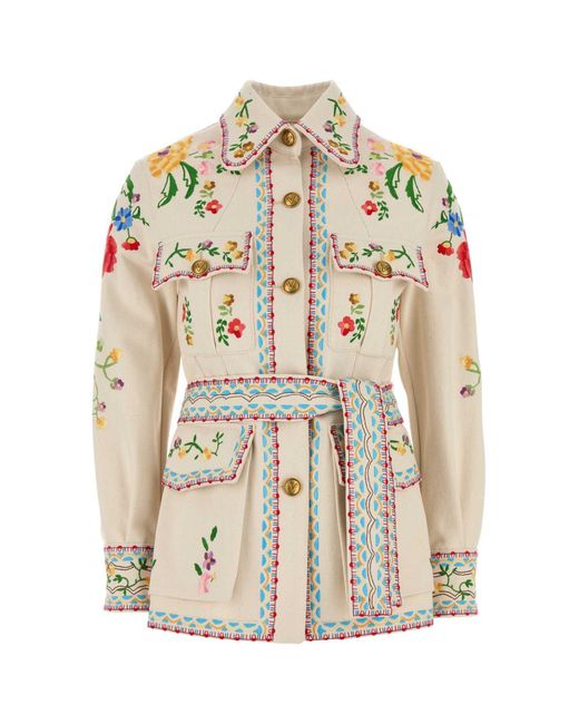 Valentino Garavani White Embroidered Denim Blazer