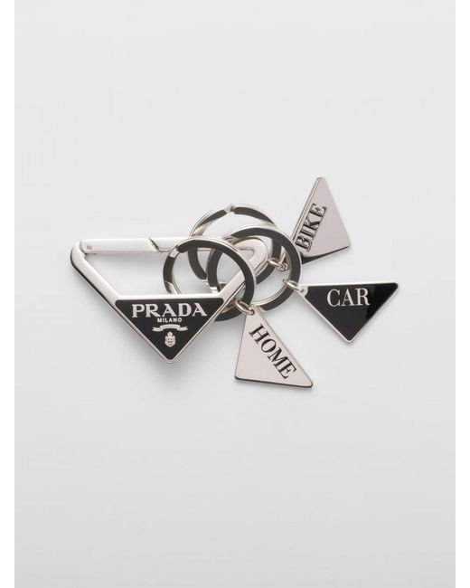 Prada Black Brass Keychain With Logo for men