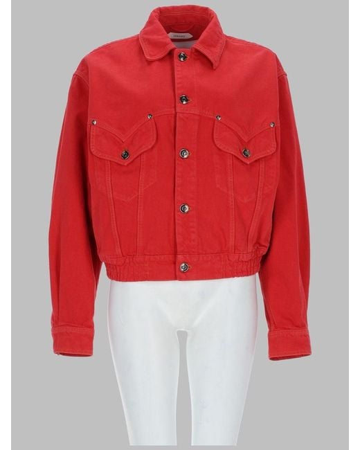Versace Red Cropped Cotton Denim Jacket