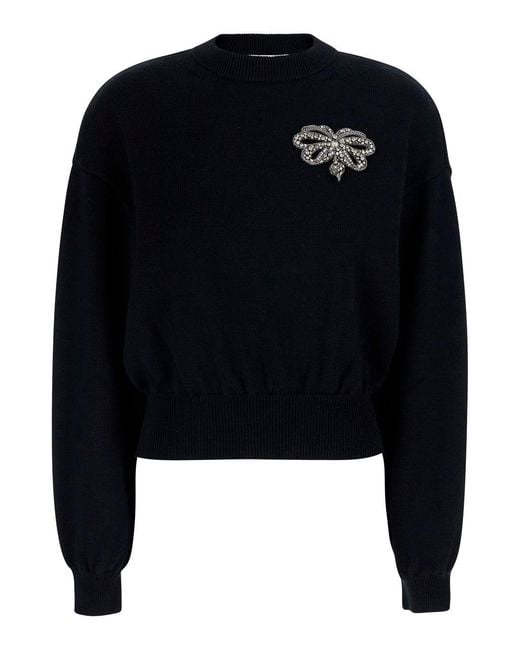 Givenchy Blue Crew Neck Sweater With Crystals Applied On The Front