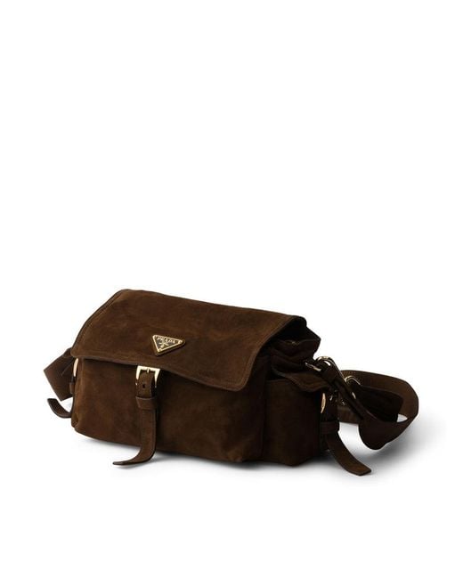 Prada Brown Explore Medium Suede Shoulder Bag