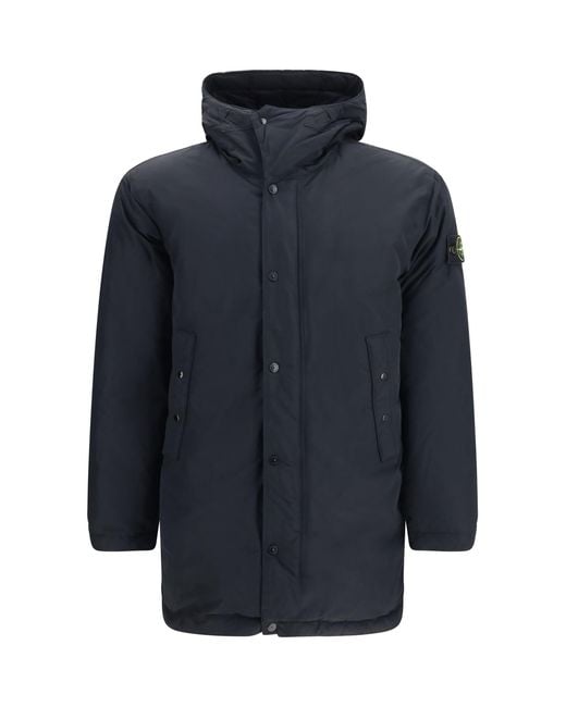 Stone Island Blue Long Down Jacket for men