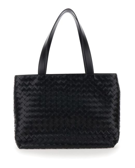 Bottega Veneta Black 'Small Intrecciato' Tote Bag With Zip Closure for men