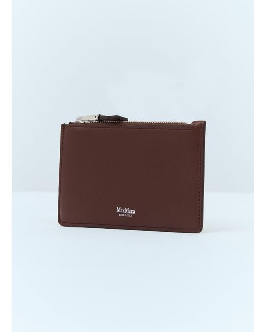 Max Mara Brown Embossed Logo Leather Cardholder