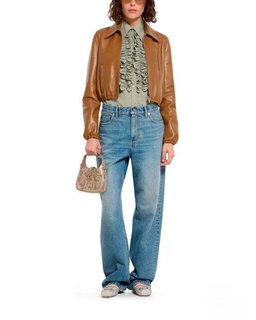 Gucci Brown Leather Bomber Jacket