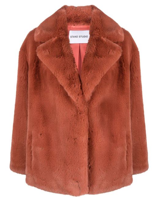 Stand Studio Savannah Faux Fur Lush Teddy Jacket in Orange Lyst