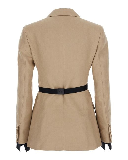 Max Mara Natural 'Fionda' Linen Jacket With Notched Revers And Adjustabl