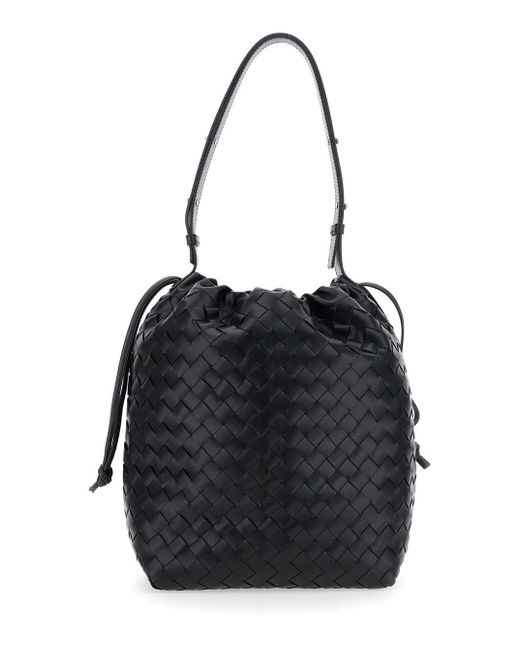 Bottega Veneta Black Shoulder Bag With Drawstring Closure And Intrecciato Motif for men