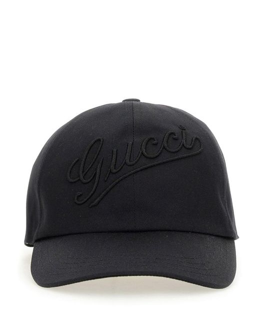 Gucci Black Baseball Cap With Embroidery for men